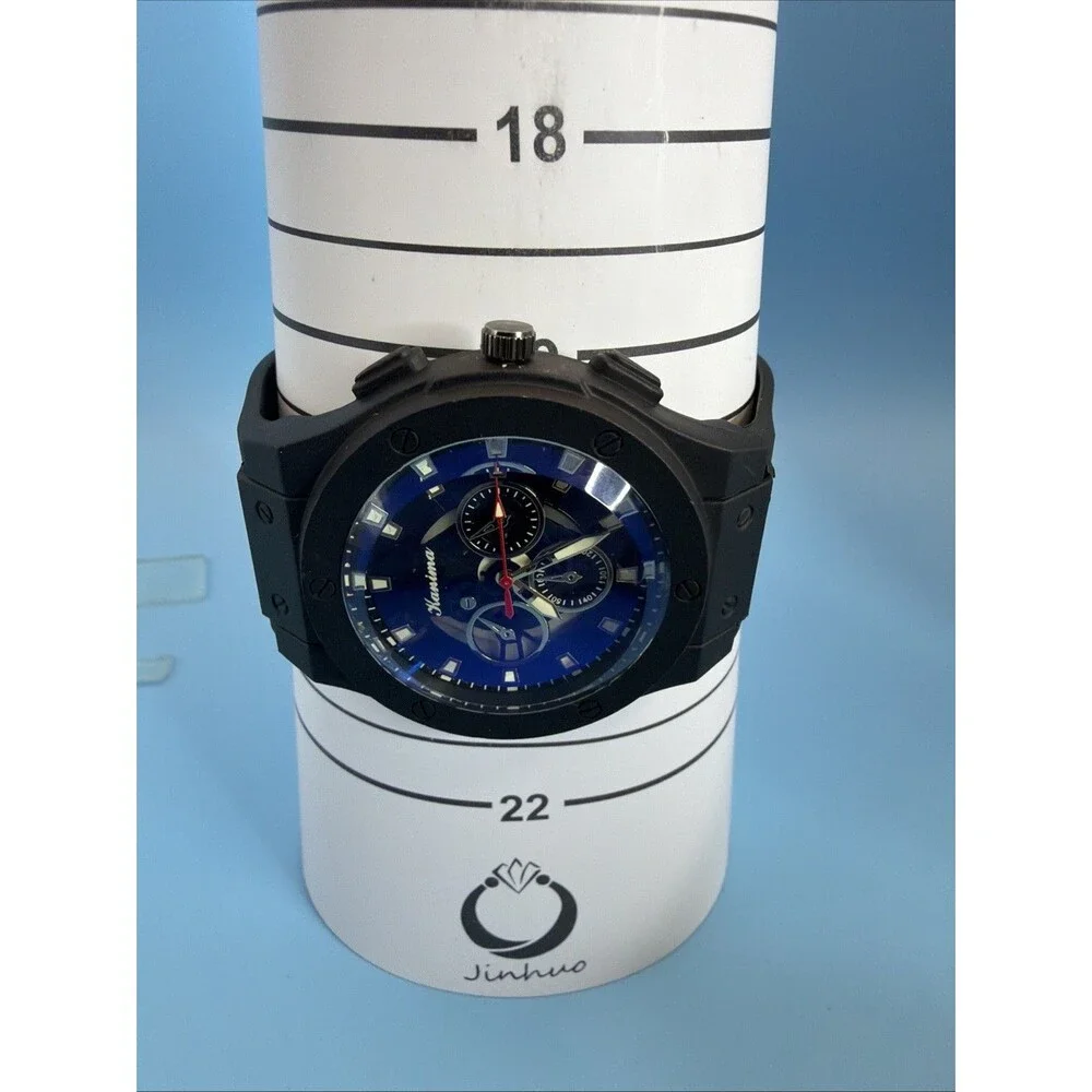 Kanima Men's Skeleton Watch Black Case Black Rubber Strap New